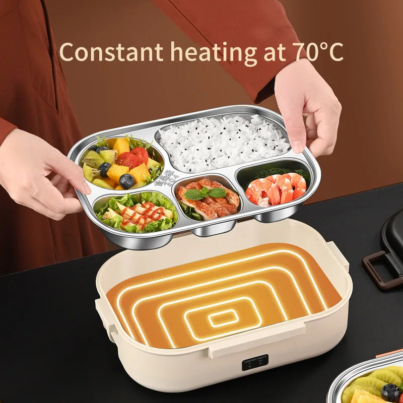 Electric Heated Lunch Boxes Stainless Steel Food Insulation Bento Lunch Box Home Car Keep Warm Lunch Box 1.2L, 12V/220V