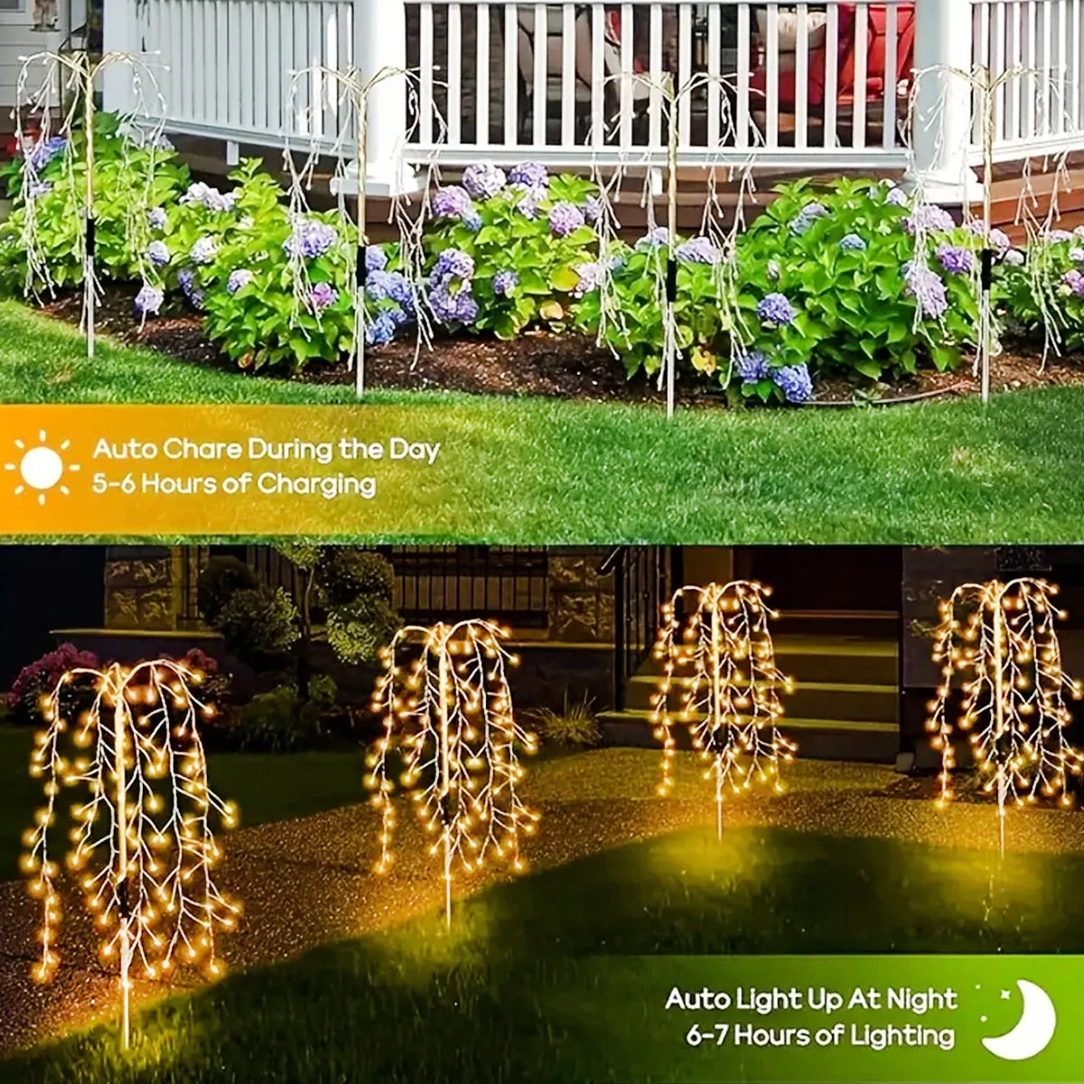 String Light For Outdoor 200 LED Solar Powered Willow Trees Lights