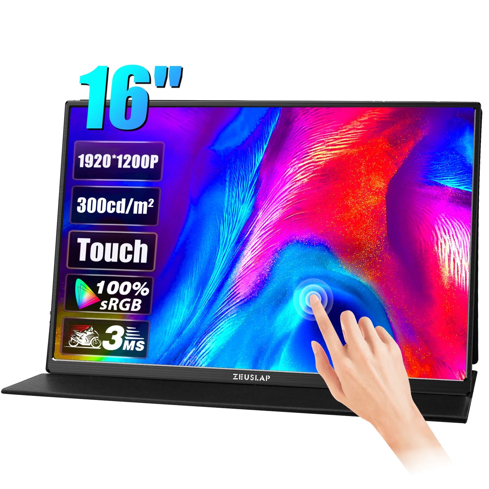 ZEUSLAP 16" Touch Screen Portable Monitor 100%sRGB 1200P IPS Screen Travel Display for Steam Deck Laptop