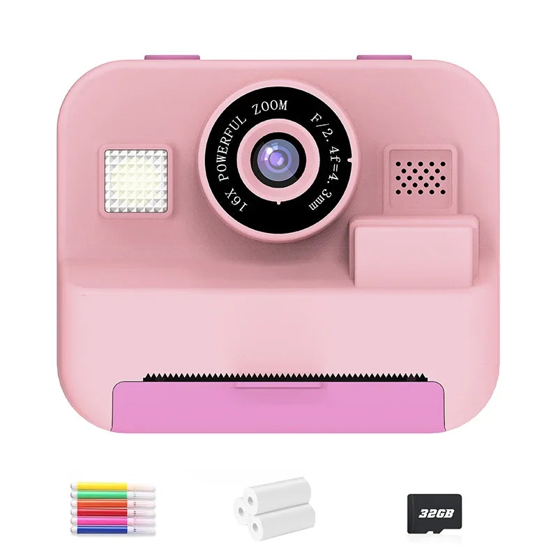 Educational Thermal Instant Print Camera With 32G Card, 1080P Children Mini Digital Video Camera