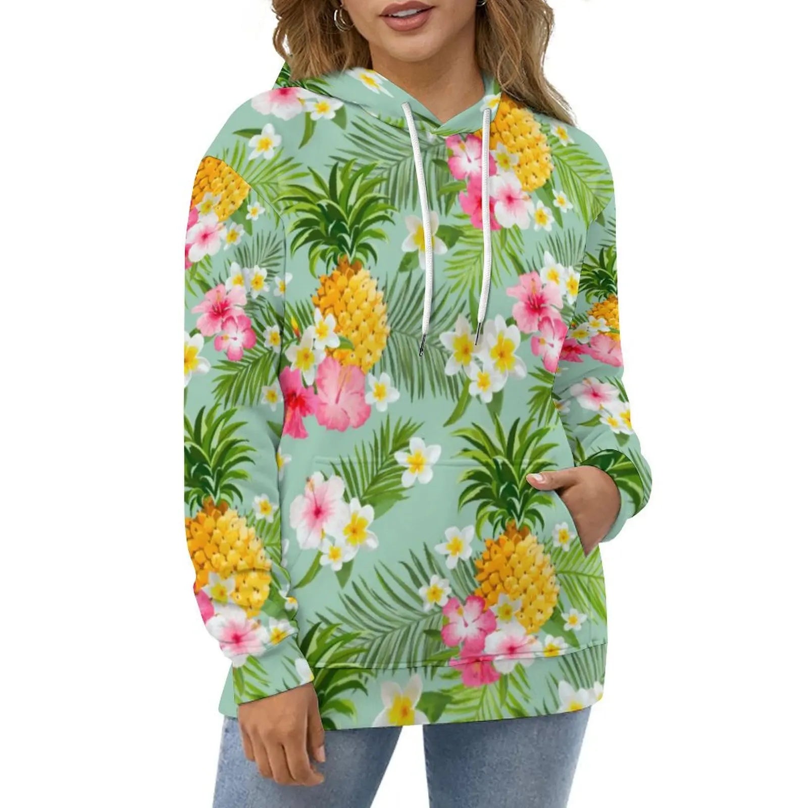 Hawaiian Hibiscus Flower Hoodies Tropical Floral Print Hip Hop Casual Hoodie