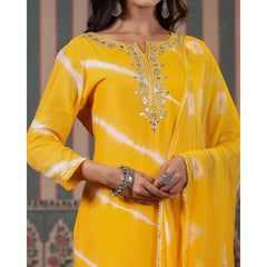 Yellow Color Printed Kurti Pant with Dupatta Set Women Salwar Kameez Dress Suit