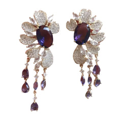 Bilincolor Fashion Cubic Zirconia Purple Flower Tassel Earring for Women