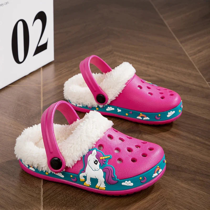 Winter Children Slipper Cotton Baby Boy Clogs Cartoon Excavator Print Comfortable Indoor House Shoes