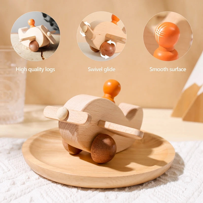 Montessori Wooden Airplane Toys for Children Puzzle Game Cartoon