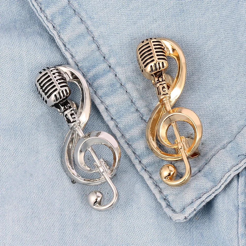 Fashion Musical Note Brooches Simple All-Match Microphone Metal Pin