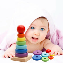 Rainbow Stacking Ring Tower Montessori Wooden Puzzle Toys