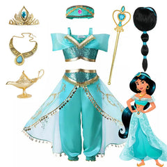 Disney Jasmine Princess Dress of Birthday Party Carnival Cosplay Aladdin  Girls Costume