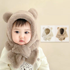 Faux Fur Winter Baby Hat Scarf One-Piece