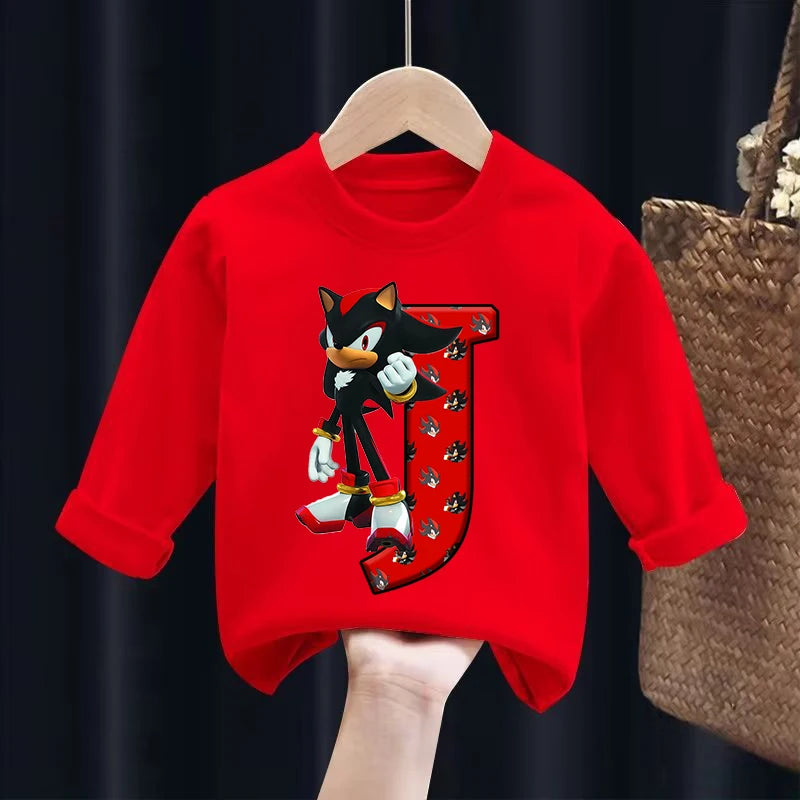 Sonics Kids Long Sleeves Tops Cartoon Printed Letter Sweatshirts Bottoming T-shirts Fall Spring Children Thin Crewneck Clothes