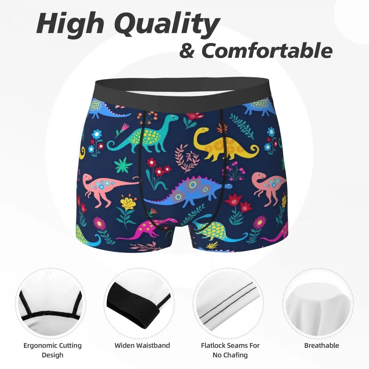 Cute Dinosaur Print Underwear Colorful Animal Pouch Hot Boxer Shorts Printed Boxer Brief Funny Males Panties Plus Size