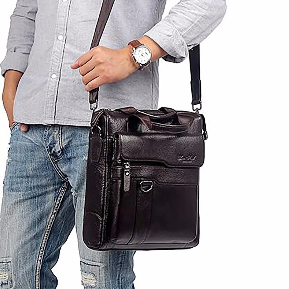 Genuine Leather Tote Handbag Messenger Briefcase Bag for Men