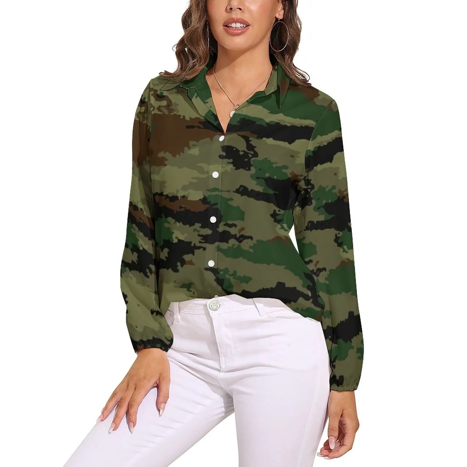 Orange And Green Camo Blouse Army Vector Camouflage Funny Print Blouses Womens Long Sleeve Shirt Summer Oversized Clothing