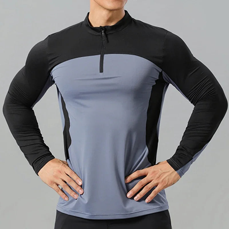 Long Sleeve Stand Collar Zip-up Quick-drying Breathable Sweat-absorbent Elasticity T-shirt