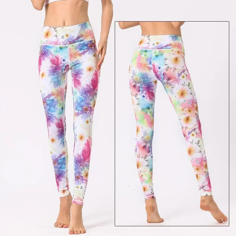 Cloud Hide Yoga Pants Women Flower High Waist Sports Leggings