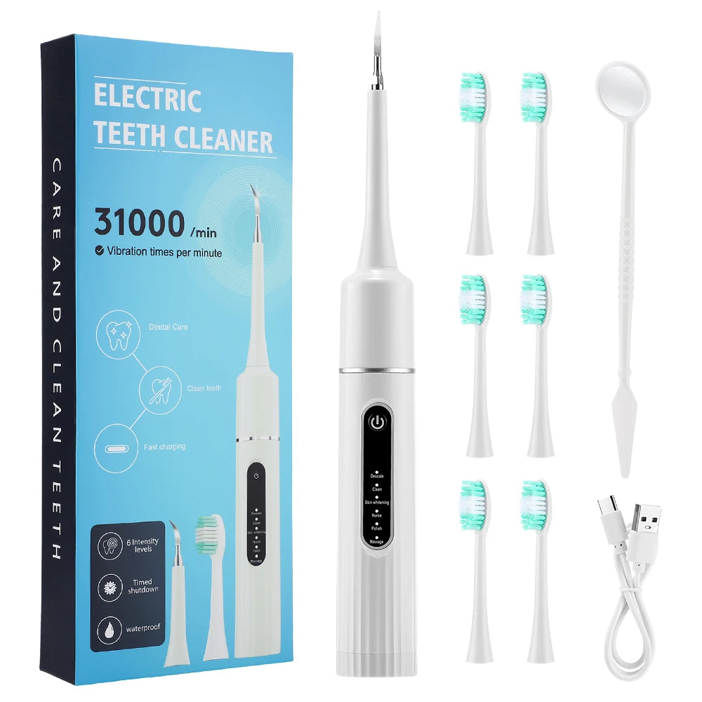 Electric Teeth Cleaner 6 Intensity Levels Portable Household Toothbrush Tartar Stains Dental Calculus Remover Teeth Whitening