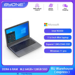 BYONE 11.6 Inch Mini Laptop Intel N3350 Cheap laptops 6GB RAM 64GB SSD Student Office Small Portable Netbook