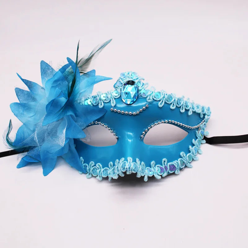 Masquerade Mask for Women Feather Flower Half Face Maks