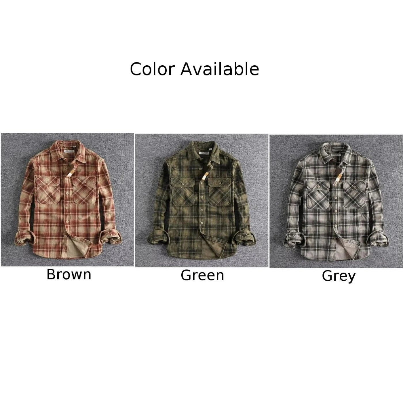 Fashion Men's Classic Plaid Shirts Washed Corduroy Thick Autumn Spring Long Sleeve Comfortable Shirt