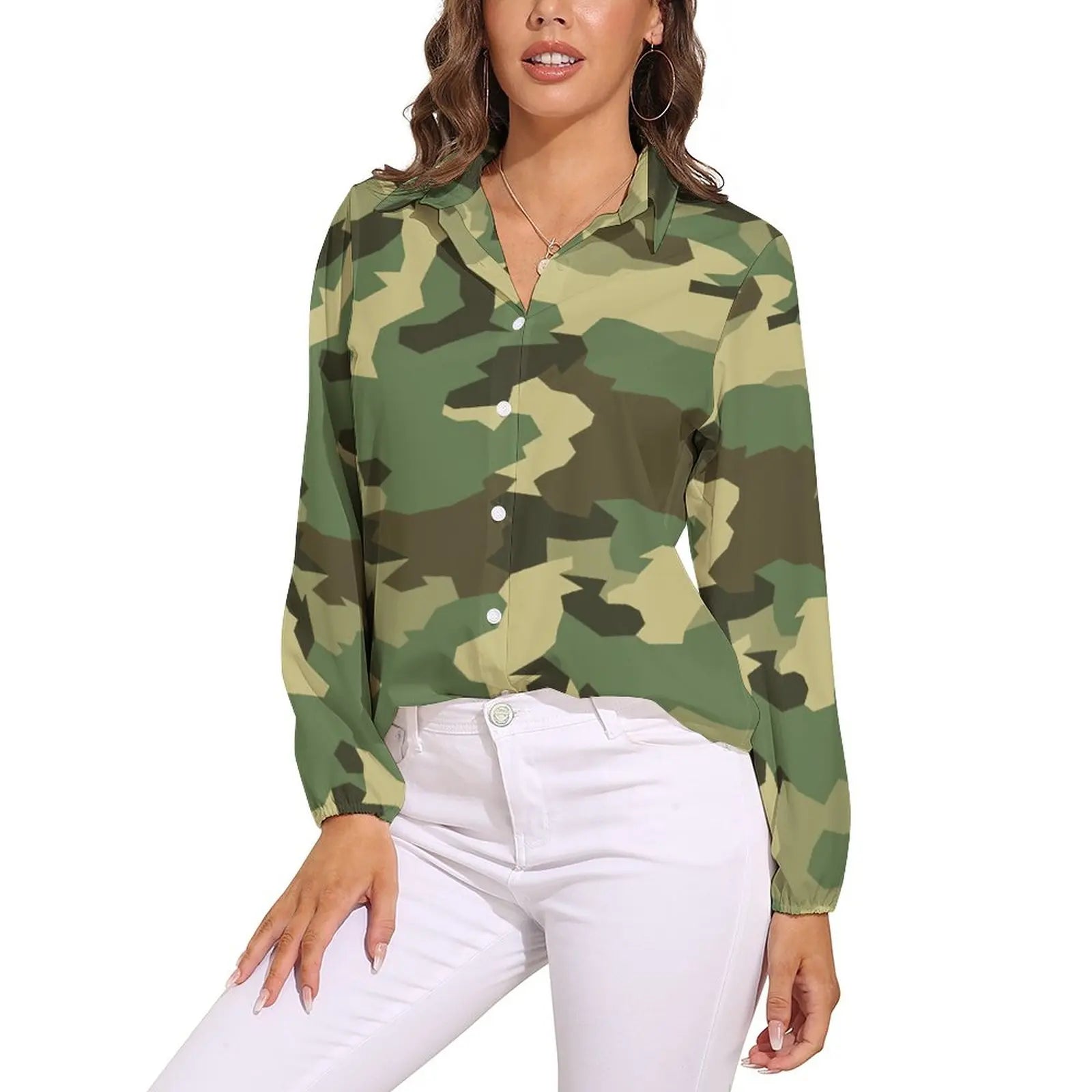 Orange And Green Camo Blouse Army Vector Camouflage Funny Print Blouses Womens Long Sleeve Shirt Summer Oversized Clothing