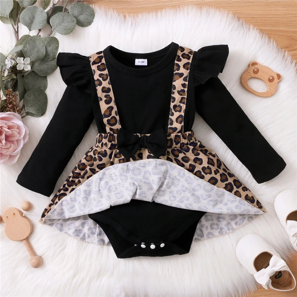 Months Newborn Baby Girl Romper Dress Long Sleeve Leopard Dresses