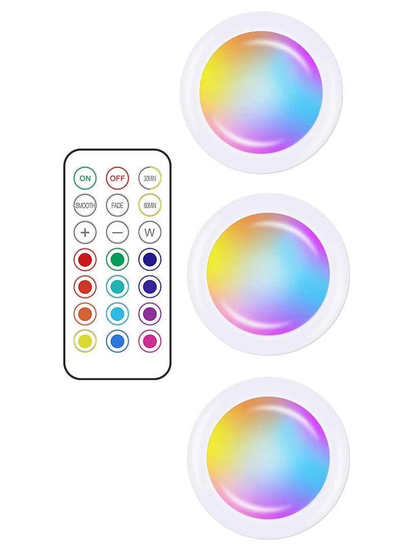 13Colors RGB LED Under Cabinet Light Puck Light Remote Control Dimmable Wireless Night Lamp