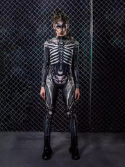 Scary Skull Jumpsuit Disguise Skull Skeleton Horror Terror Halloween Costume for Women Dresses Ghost Carnival Party Masquerade