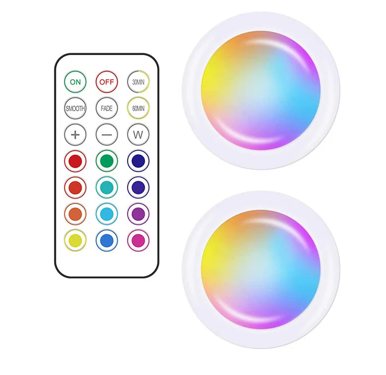 13Colors RGB LED Under Cabinet Light Puck Light Remote Control Dimmable Wireless Night Lamp