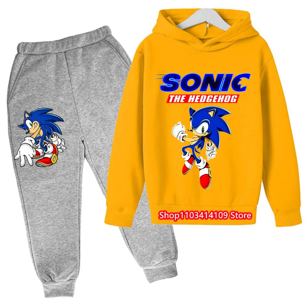 Kids Sonics Hoodies Sets Children Cotton Autumn And Spring Long Sleeve Sweatshirts Trousers 2pcs Costume Outfits