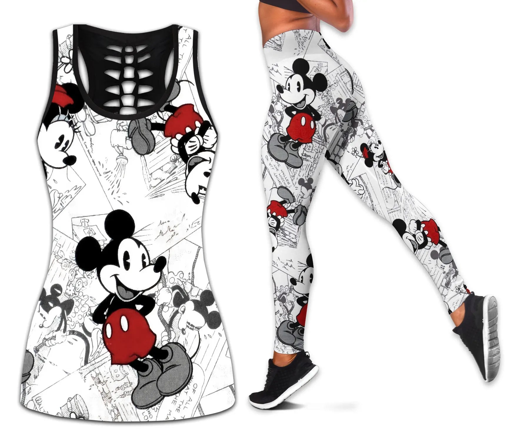 Disney Stitch Women's Hollow Tanktop Leggings Yoga Set Summer Fitness Leggings Tracksuit