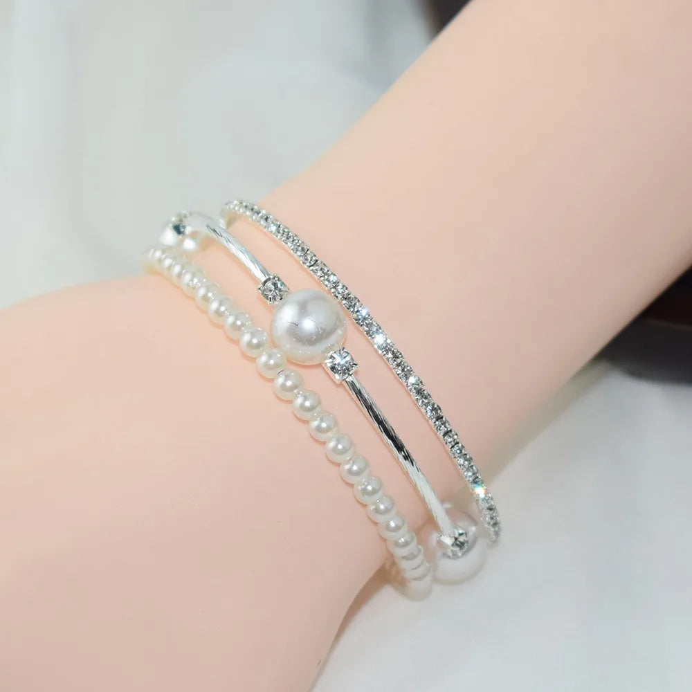 Silve/Gold Crystal Bracelet Fashion Three Rows Shining Hand Wrist Bracelet Cubic Zirconia Full Rhinestone