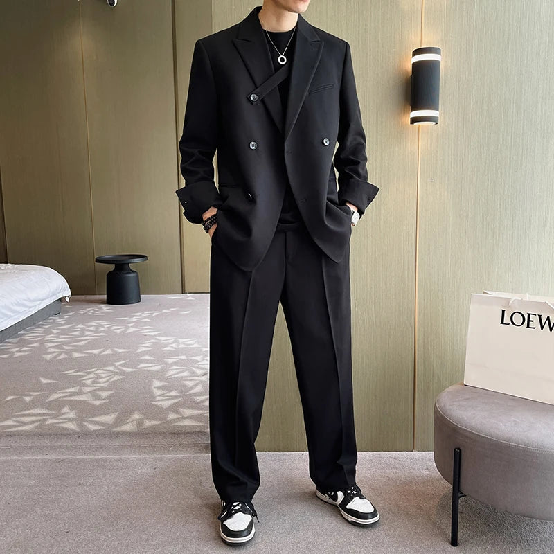 Casual Suits Blazer Wide Leg Pant Male Wedding