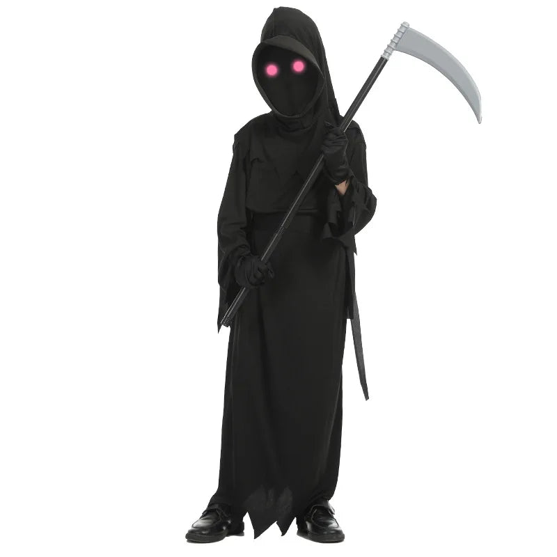 Halloween Children's Horror Red Eye Reaper Cosplay Costume Scythe Devil Dark Messenger Ghost