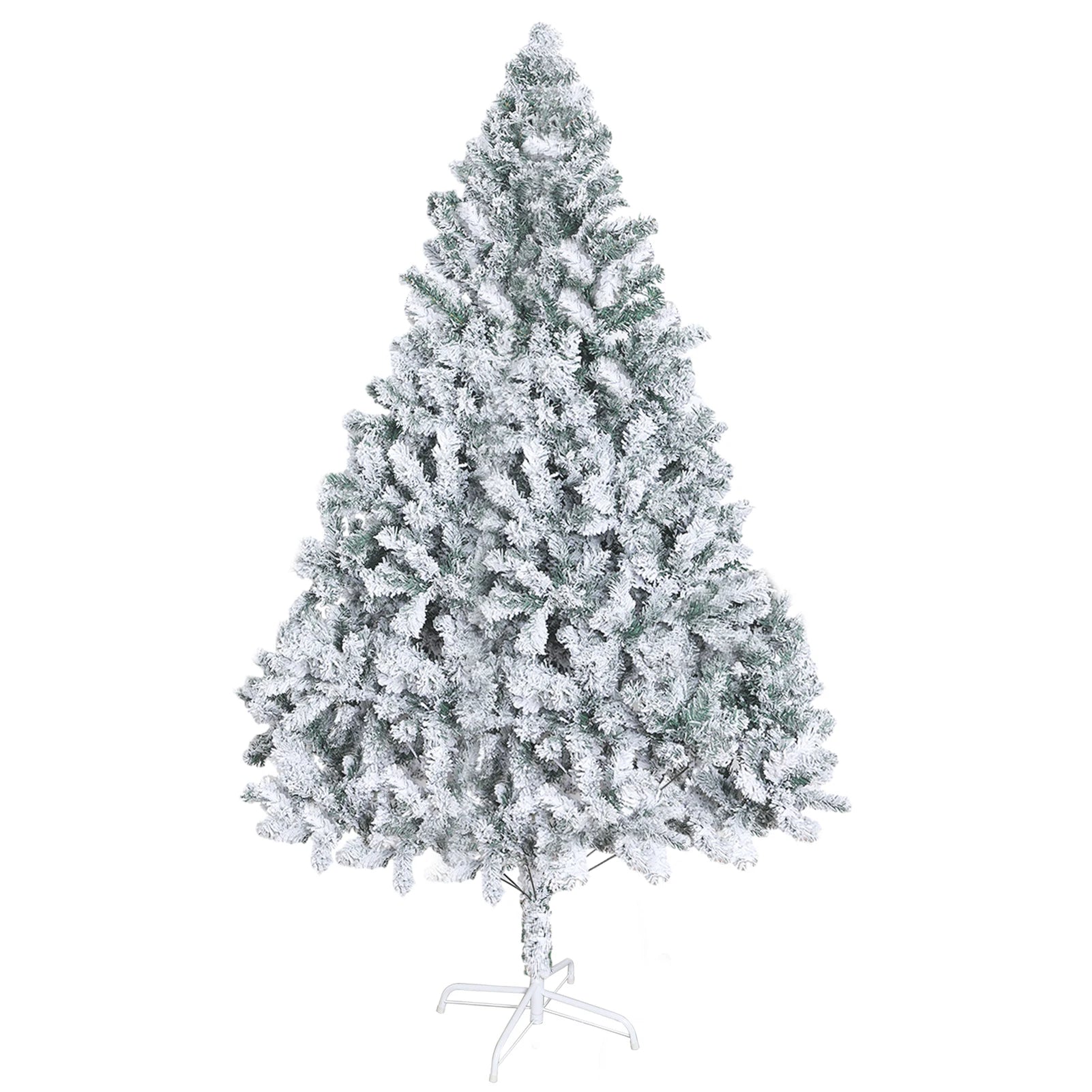 1.8m White Flocked Artificial Christmas Tree, Snow Christmas Holiday Pencil Tree, Winter Party Decoration with Realistic Branch