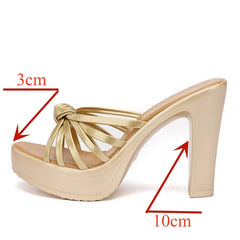 Gold White Weding Shoes Summer Platform Slides 2024 Women's Block High Heels Slippers Office Party Model