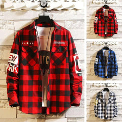 Plaid Shirt Print Men's Cardigan Coat Fall Winter Long Sleeve Formal Shirt