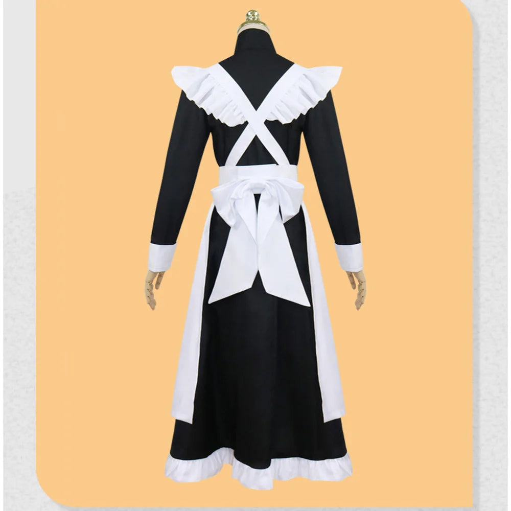 Anime Jujutsu Kaisen Gojo Satoru Men's Maid Dress Anime Cosplay Restaurant Long Style Apron Dresses Black White Long Skirt