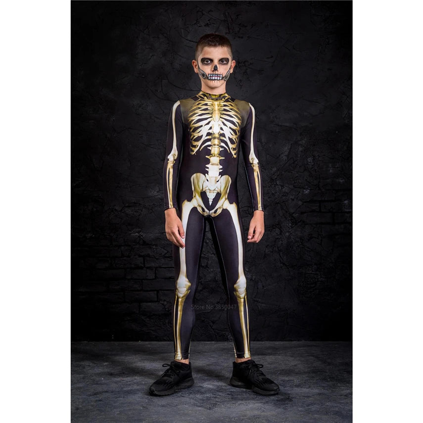 Halloween Carnival Jumpsuit Kids Adults Scary Skeleton Cosplay Costumes