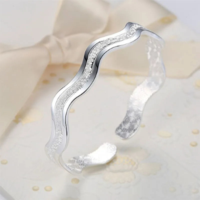 Sterling Silver Ladies Shiny Ripple Whirl Bracelet Women