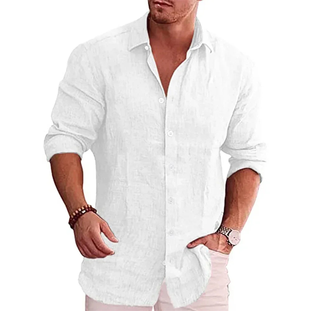 Cotton Linen Autumn Hot Selling Men's Long Sleeve Shirt Solid Color Casual Style Plus Size Men's Casual Linen Shirt