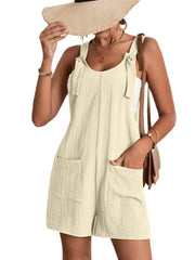 2024 Summer Women's Jumpsuit Overalls Short Loose Sleeveless Wide Leg Overall Solid Casual Daily Basic Romper with Pockets