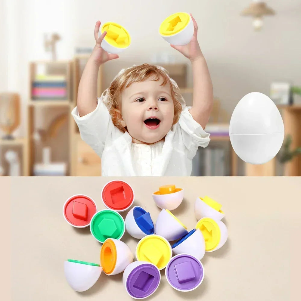 Eggs Matching Game for Identify Color Shape Inserts Construction Blocks Smart Early Educational Toys Puzzle Playing