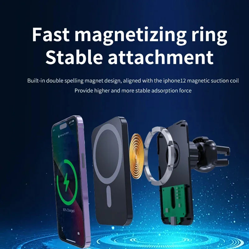 30W Magnetic Wireless Car Charger MacSafe for iPhone 15 14 13 12 Pro Max Xiaomi Samsung Magnet Air Vent Mount Phone Holder Stand