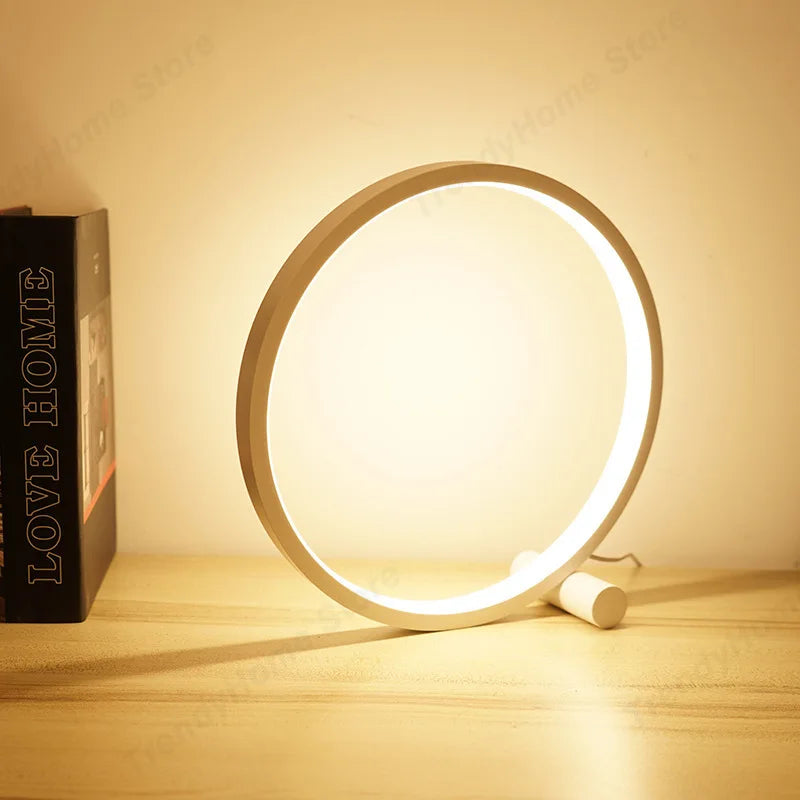 25CM LED Simple Circular Ring Table Lamp Bedroom Bedside Living Room Restaurant Hotel Decorative Lamp