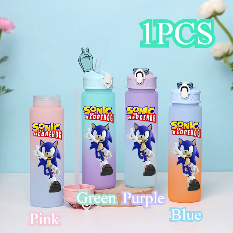 Sonic The Hedgehog 750ml Gradient Color Plastic Straw Cup Portable Outdoor Sports Large Capacity Cartoon Childrens Drinking Cup