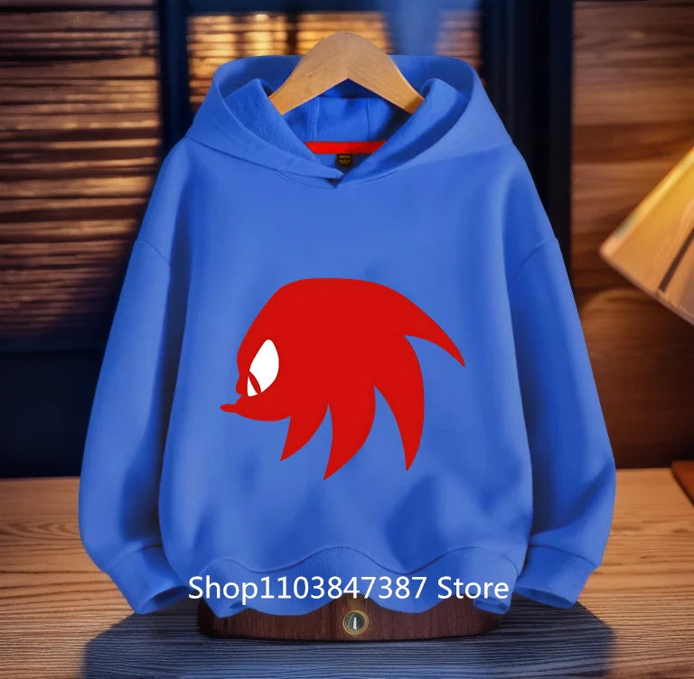 Sonics Hoodies Kids Cartoon Sonic Print Pullovers Baby Boys Children Long Sleeves Sweatshirt Girls Clothing Streetwear