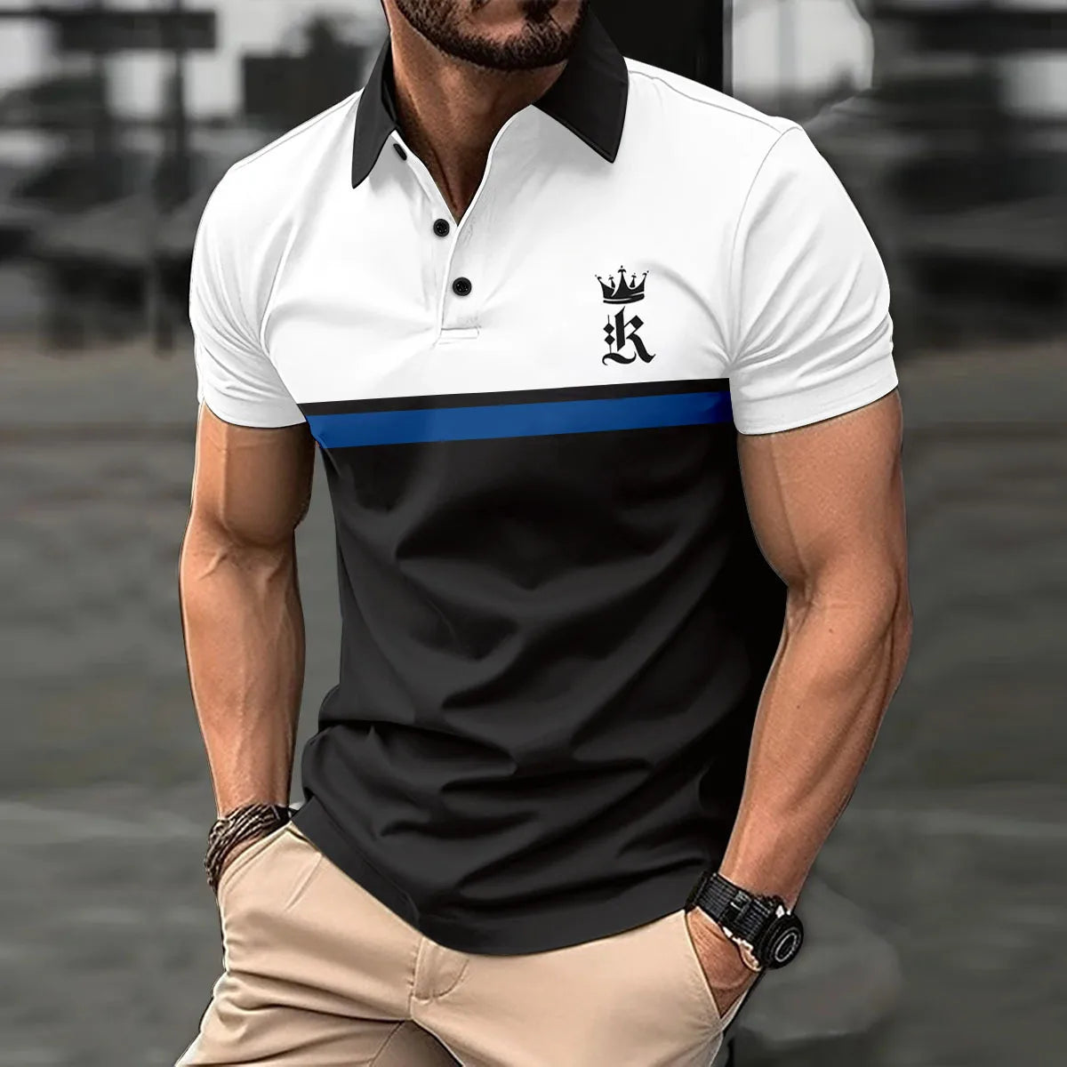 Europe and the United States new Summer Muscle men Short sleeve Lapel print POLO shirt