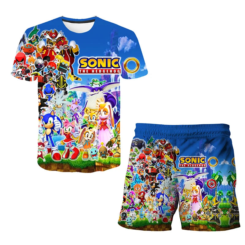 Summer New T-shirts Boys Sonics T-shirt Shorts 2 Pcs Sets Kids Boys Anime T Shirt Summer Children Baby Clothes Sets