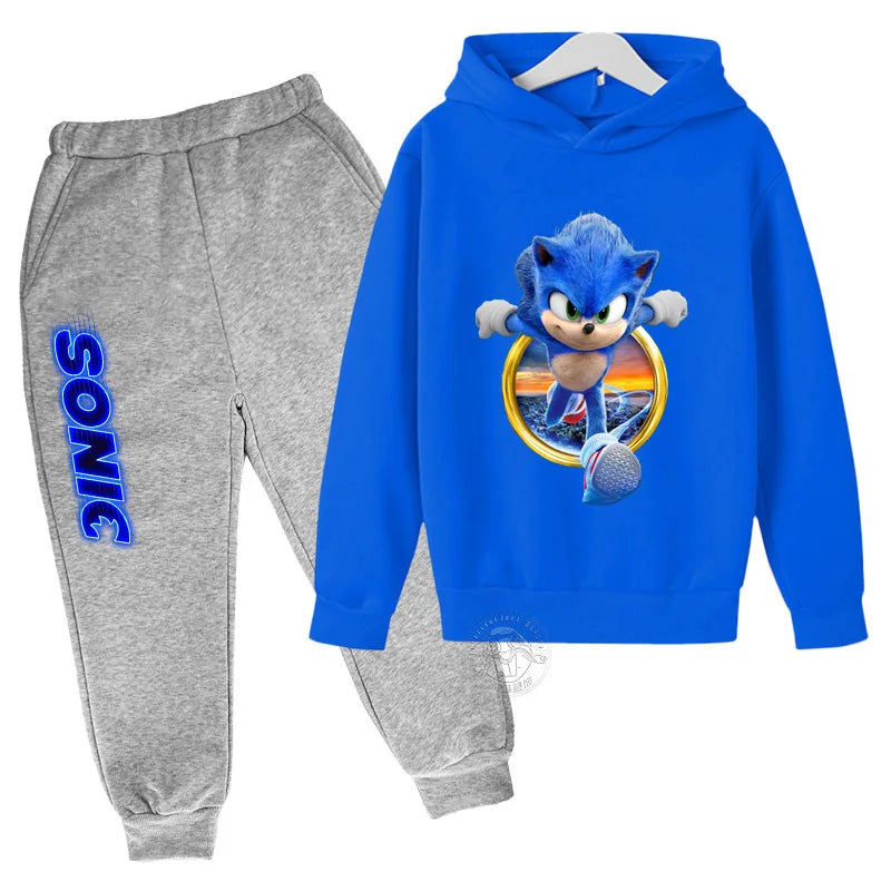 Boys Girls Clothing Casual Sonic- Hoodie Set Kids 2pcs Sets Spring Autumn Toddler Cartoon Hooded +pants Tracksuit Girls Clothes