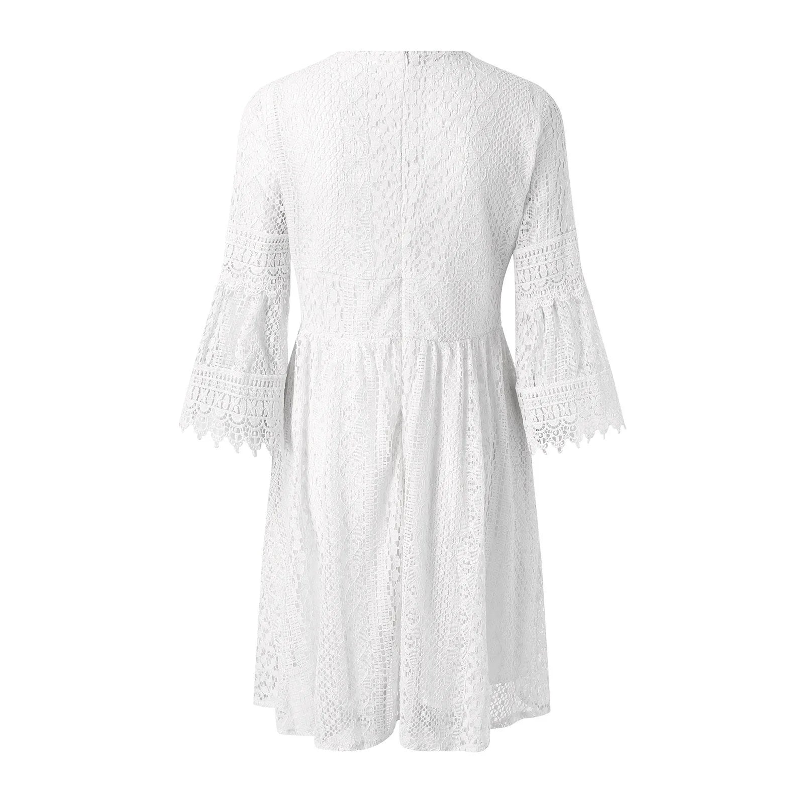 Summer White Lace Dress For Woman 2023 Trendy Casual Beachwear Cover-ups Outfits